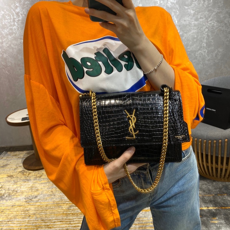 Sunset Medium In Crocodile Embossed Shiny Leather